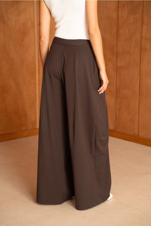 Nikki Wide-Leg High-Waist Trousers with Front Pleats
