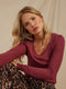 Nimia Feather Rib Puff Shoulder Top