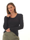 Nimia Feather Rib Puff Shoulder Top