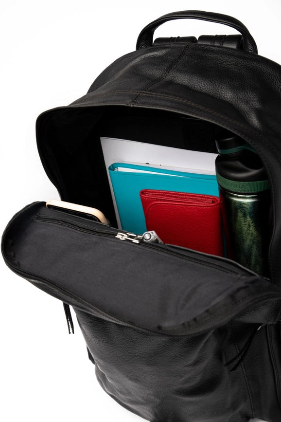 Nomad Leather Backpack Black-Backpack-Belle & Bloom-12 x 6 x 18 in (30.5 x 15.2 x 45.7 cm)-Urbanheer