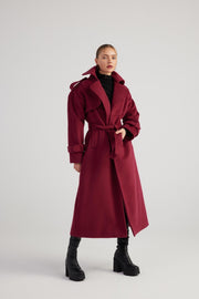 Nora Burgundy Cashmere Blend Maxi Coat-Trench Coats-Buy Me Fur Ltd-Burgundy-M-Polyester - Rayon Blend-Urbanheer