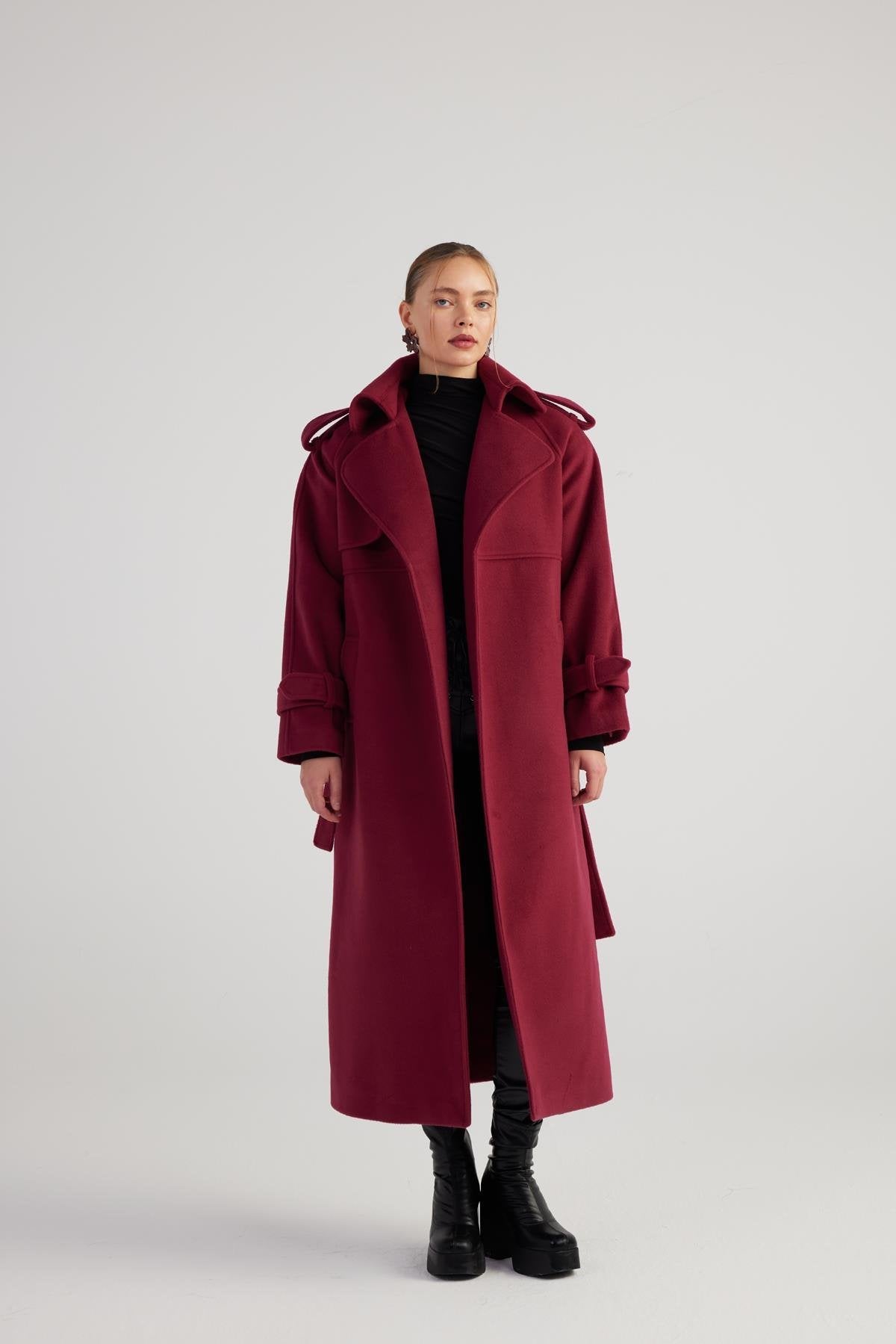 Nora Burgundy Cashmere Blend Maxi Coat-Trench Coats-Buy Me Fur Ltd-Burgundy-M-Polyester - Rayon Blend-Urbanheer