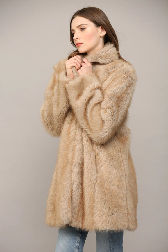 Notch Collar Faux Fur Coat-Coat-FATE-S-TAUPE-Urbanheer