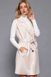 Notched Collar Belted Faux Suede Vest IVY-ivory-Jacket-Active Basic | Active USA-S-Urbanheer