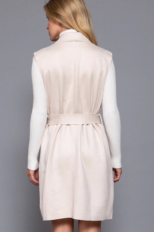 Notched Collar Belted Faux Suede Vest IVY-ivory-Jacket-Active Basic | Active USA-S-Urbanheer