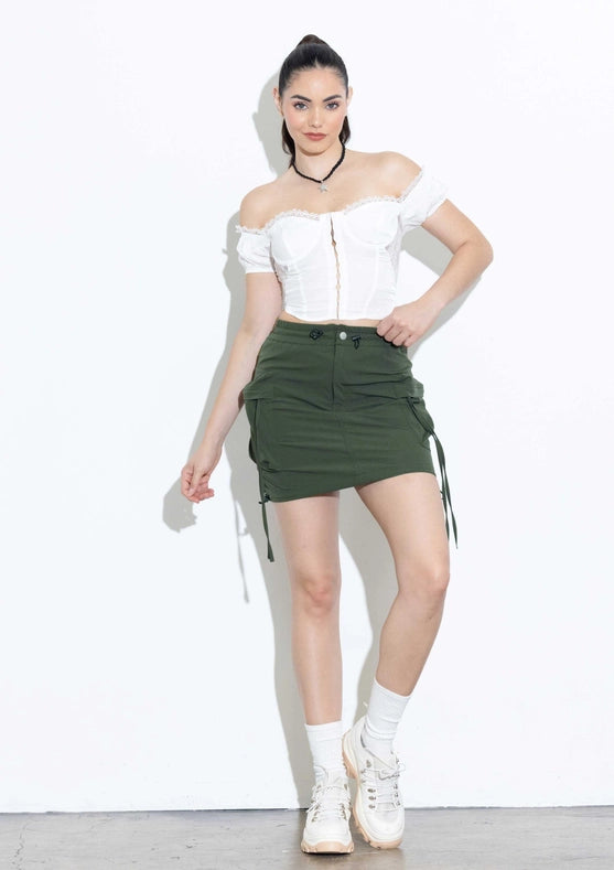 Nylon Cargo Mini Skirt Olive