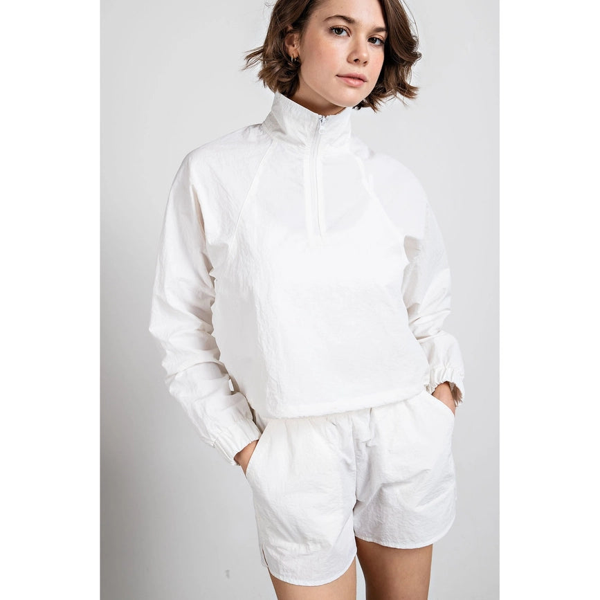 Nylon Taslan Cropped Quarter Zip Jacket-Jacket-Rae Mode-S-Off White-Urbanheer