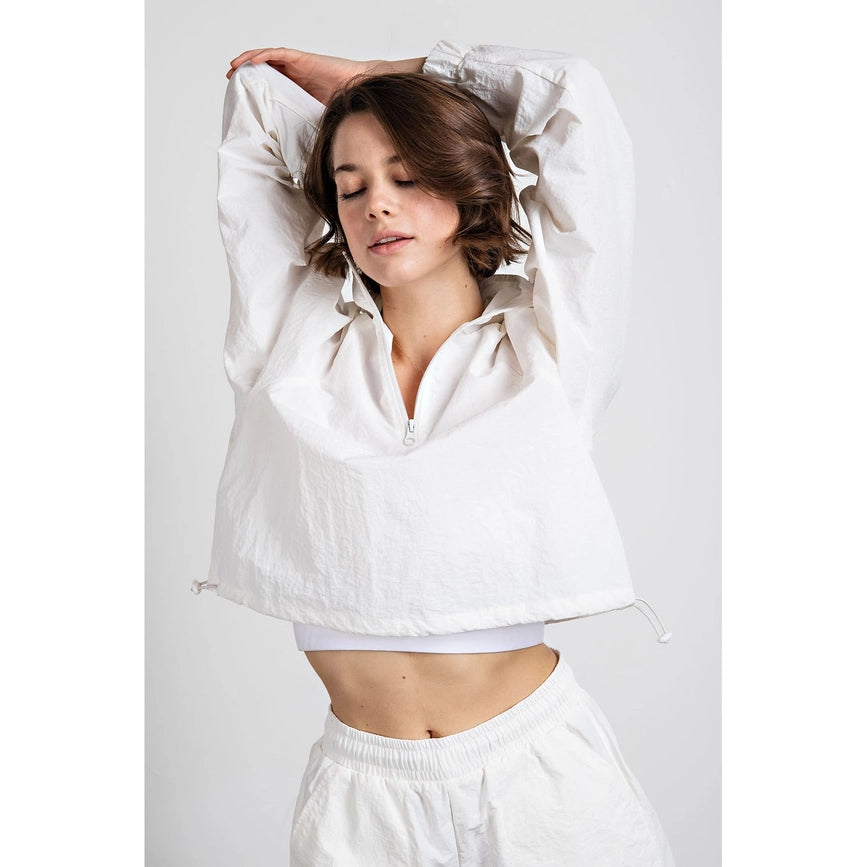 Nylon Taslan Cropped Quarter Zip Jacket-Jacket-Rae Mode-S-Off White-Urbanheer