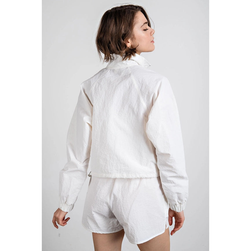 Nylon Taslan Cropped Quarter Zip Jacket-Jacket-Rae Mode-S-Off White-Urbanheer
