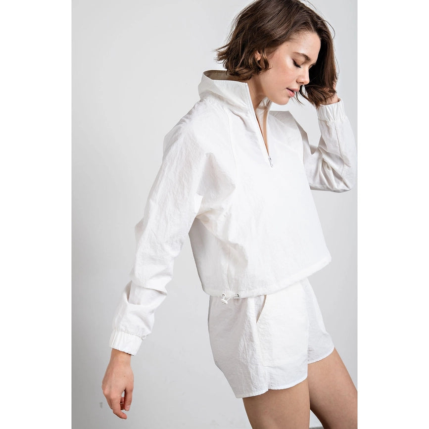 Nylon Taslan Cropped Quarter Zip Jacket-Jacket-Rae Mode-S-Off White-Urbanheer