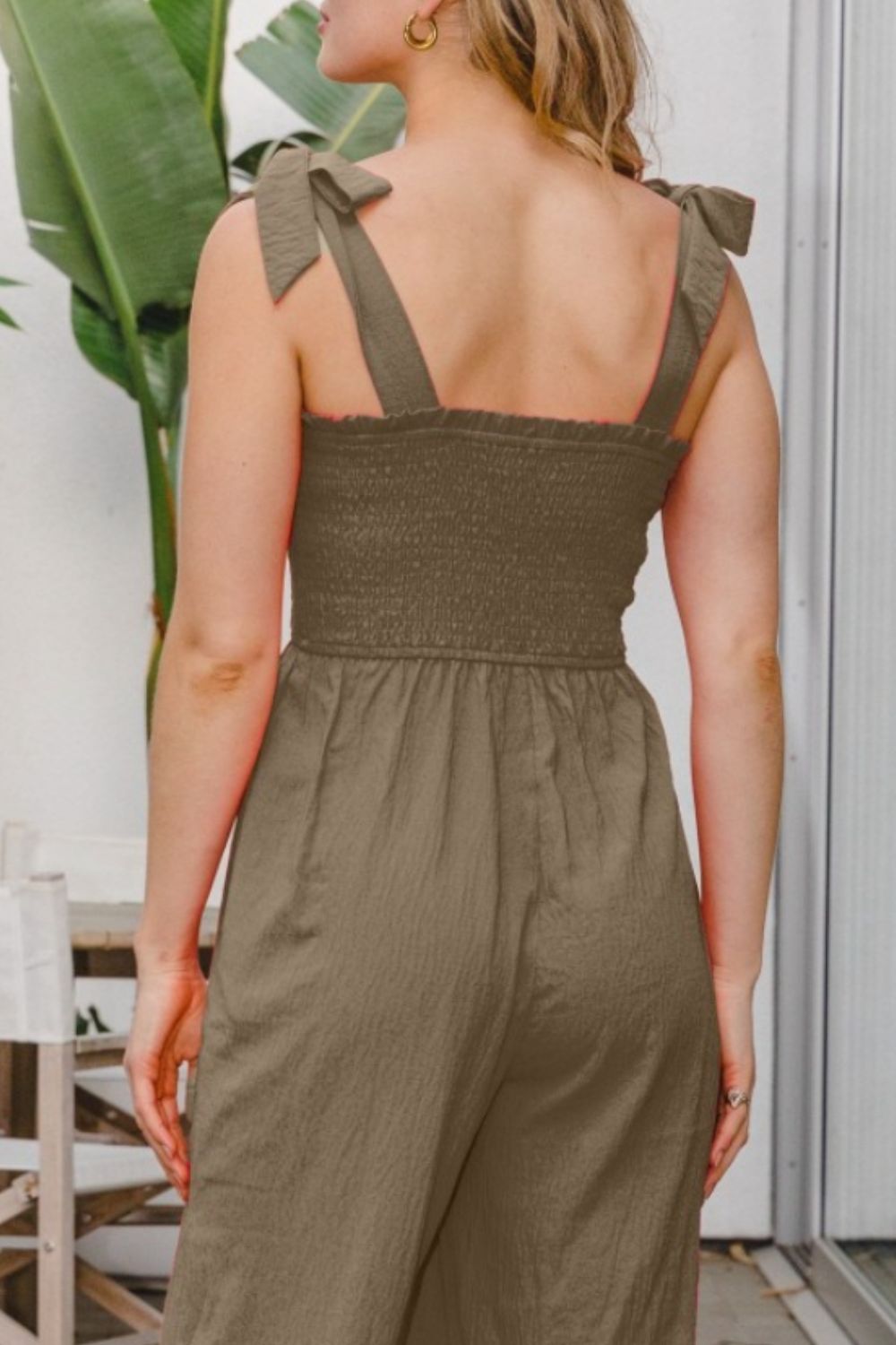 ODDI Full Size Bodice Smocked Sleeveless Jumpsuit-Street 360-Olive Green-S-Urbanheer