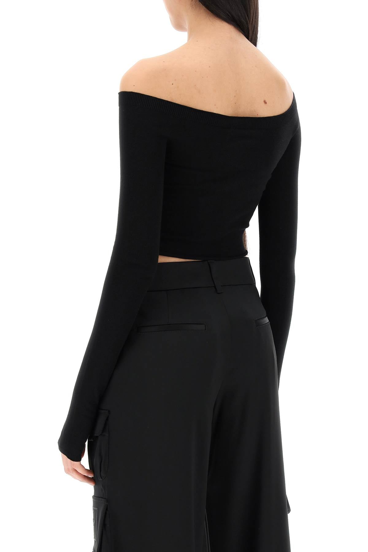 Off-White Knitted Off-Shoulder Cropped Top-OFF-WHITE-38-Urbanheer