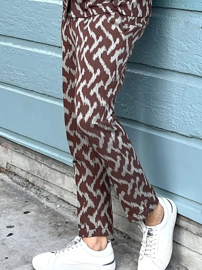 Obscuria - Brown Slim Fit Handwoven Ikat Pants-Pants-Pali-XS-Urbanheer