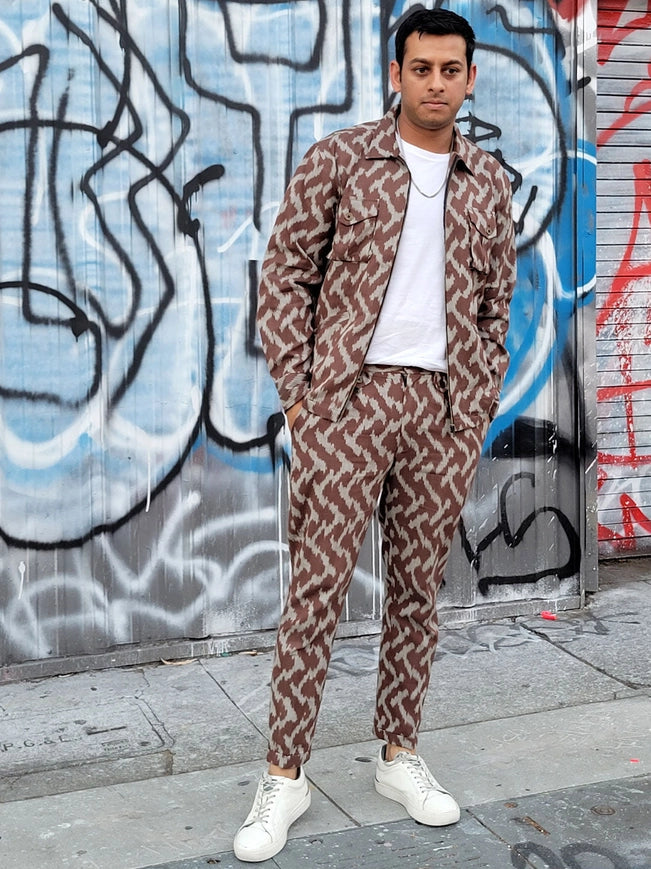 Obscuria - Brown Slim Fit Handwoven Ikat Pants-Pants-Pali-XS-Urbanheer