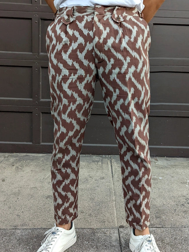 Obscuria - Brown Slim Fit Handwoven Ikat Pants-Pants-Pali-XS-Urbanheer