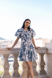 Ocean-Inspired Puff Sleeve Dress – Azure Serenity-Dress-Majestique Paris-S-Urbanheer