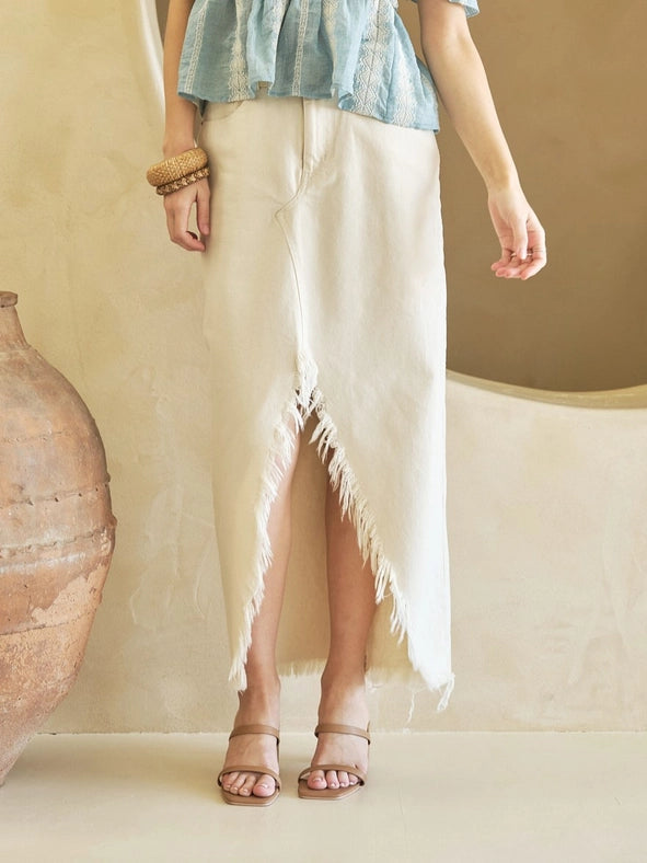 Off Kilter Elastic Back Waist Denim Skirt BEIGE-Skirt-Blue B-S-BEIGE-Urbanheer