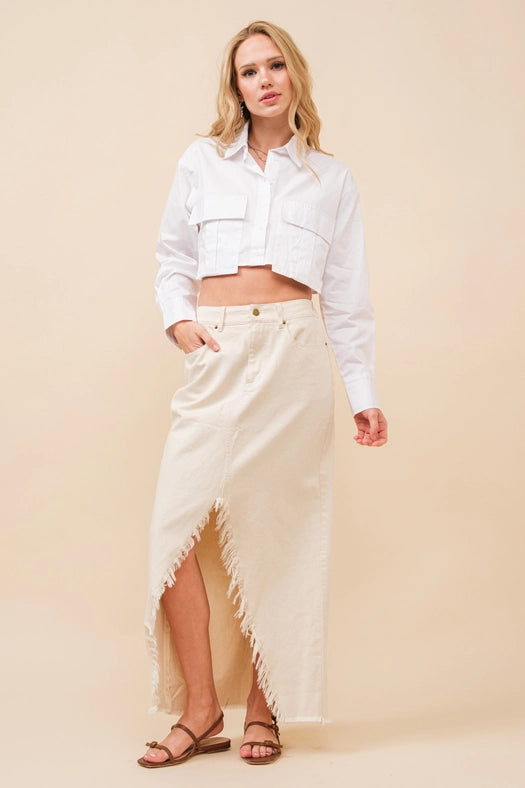 Off Kilter Elastic Back Waist Denim Skirt BEIGE-Skirt-Blue B-S-BEIGE-Urbanheer