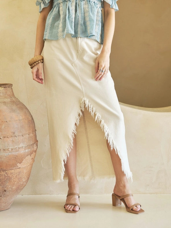 Off Kilter Elastic Back Waist Denim Skirt BEIGE-Skirt-Blue B-S-BEIGE-Urbanheer