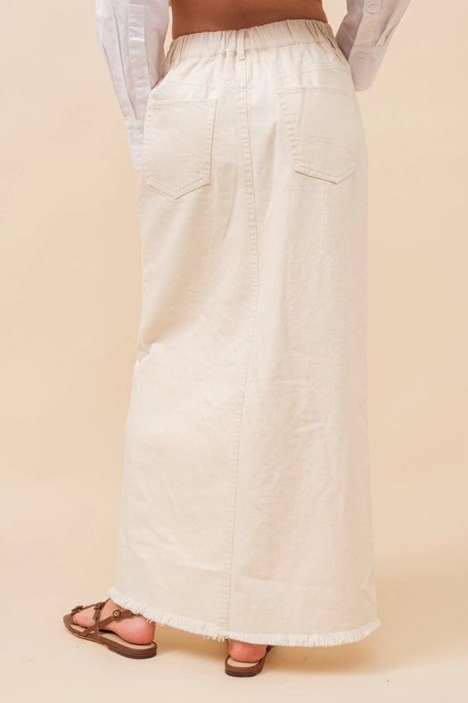 Off Kilter Elastic Back Waist Denim Skirt BEIGE-Skirt-Blue B-S-BEIGE-Urbanheer