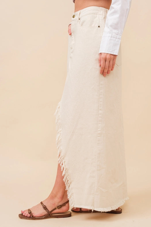 Off Kilter Elastic Back Waist Denim Skirt BEIGE-Skirt-Blue B-S-BEIGE-Urbanheer