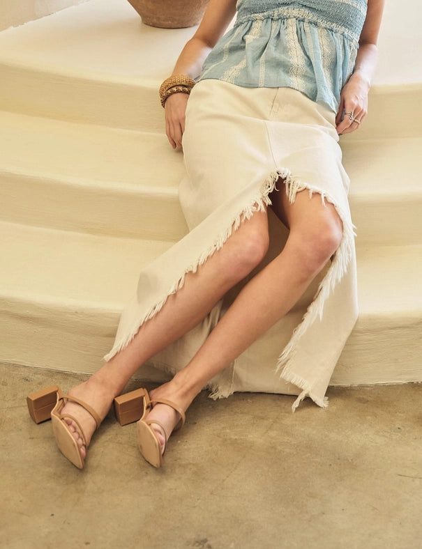 Off Kilter Elastic Back Waist Denim Skirt BEIGE-Skirt-Blue B-S-BEIGE-Urbanheer