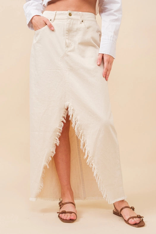 Off Kilter Elastic Back Waist Denim Skirt BEIGE-Skirt-Blue B-S-BEIGE-Urbanheer