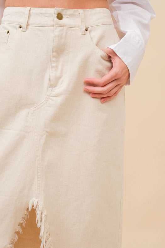 Off Kilter Elastic Back Waist Denim Skirt BEIGE-Skirt-Blue B-S-BEIGE-Urbanheer