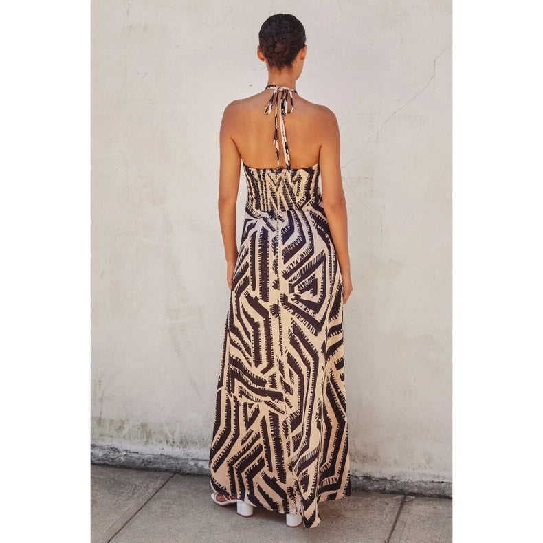 Off Limits Halter Neck Maxi Dress-Dress-Dress Forum-S-BLACK/TAUPE-Urbanheer