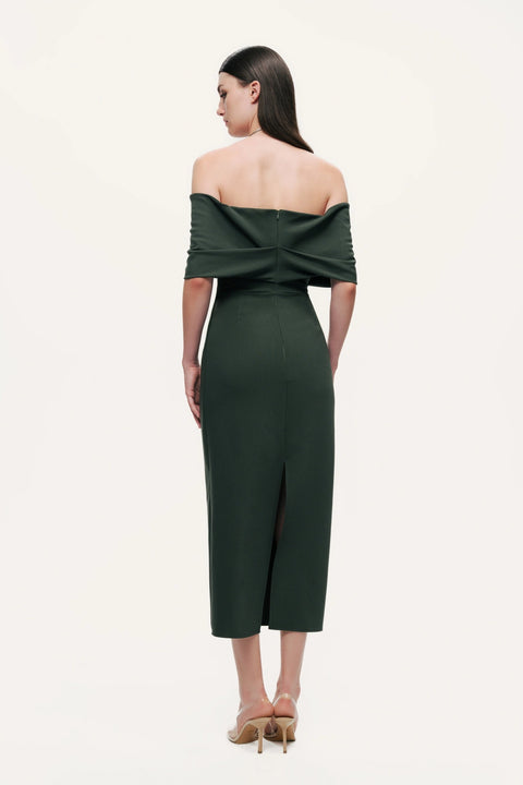 Off-Shoulder Foldover Column Midi Dress