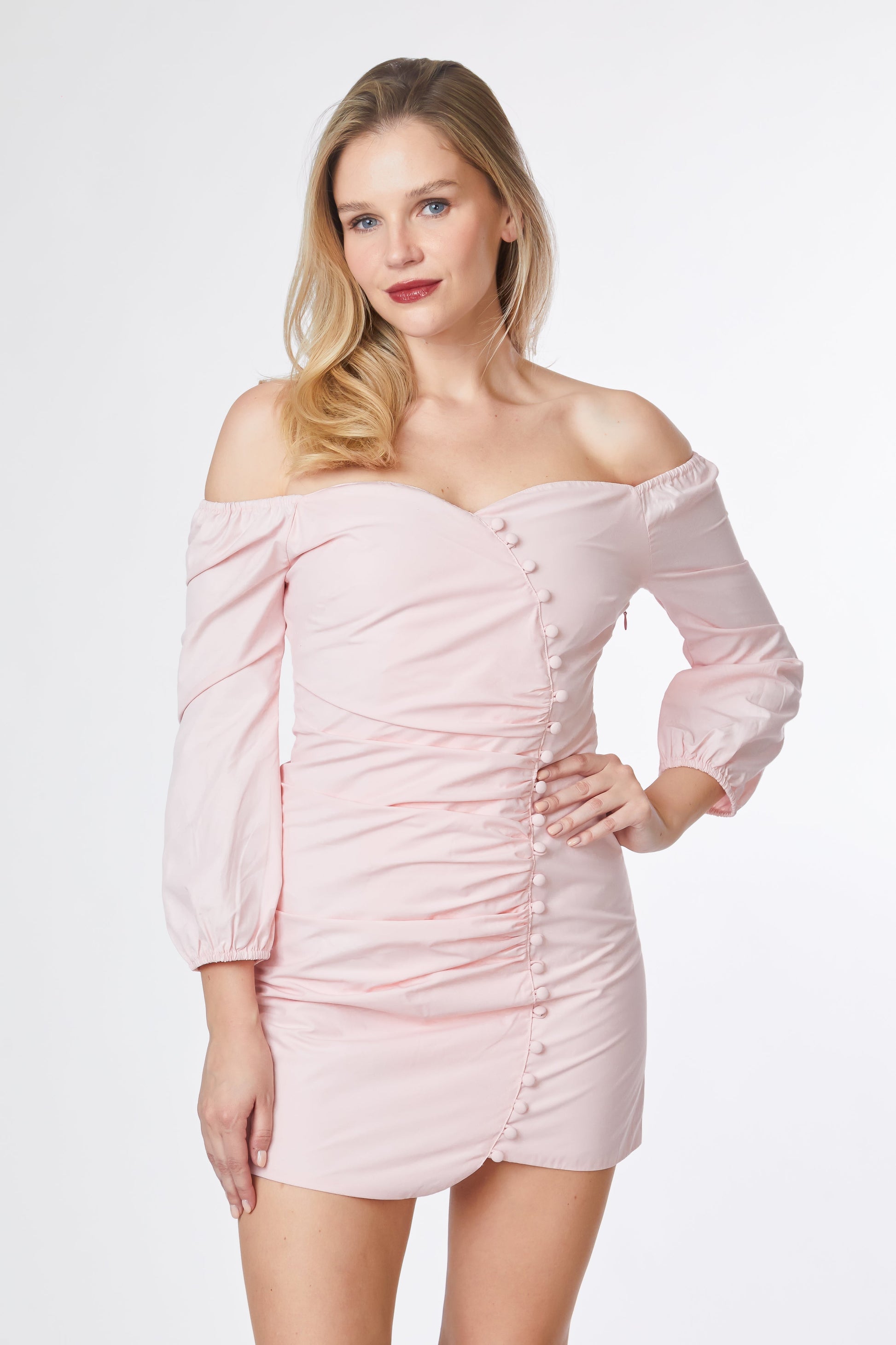 Off Shoulder Sweetheart Ruched Mini Dress-Dress-Paradigm the Label-XS-Pink Marshmallow-Urbanheer
