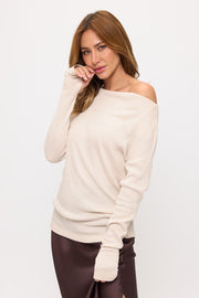 Off The Shoulder Rib Knit Solid Long Sleeve Sweater-0
