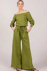 Off-The-Shoulder Slouchy Wide Leg Jumpsuit Apple Green-Jumpsuit-Lara Daisy-S-Urbanheer