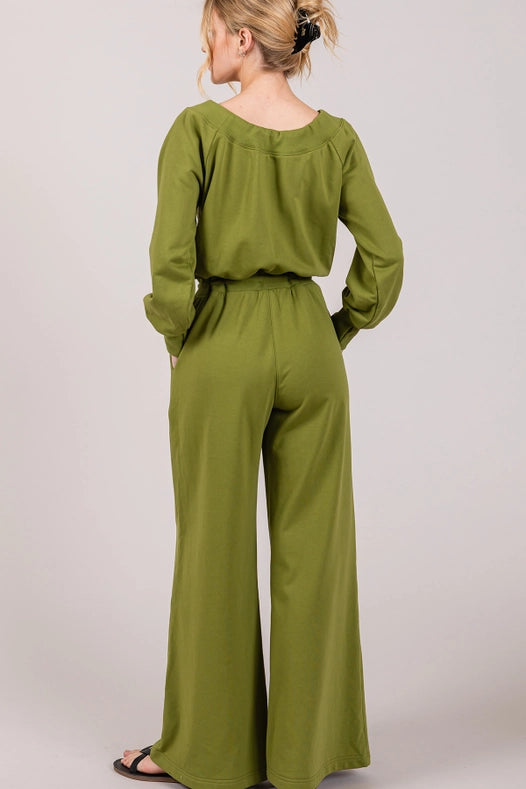 Off-The-Shoulder Slouchy Wide Leg Jumpsuit Apple Green-Jumpsuit-Lara Daisy-S-Urbanheer
