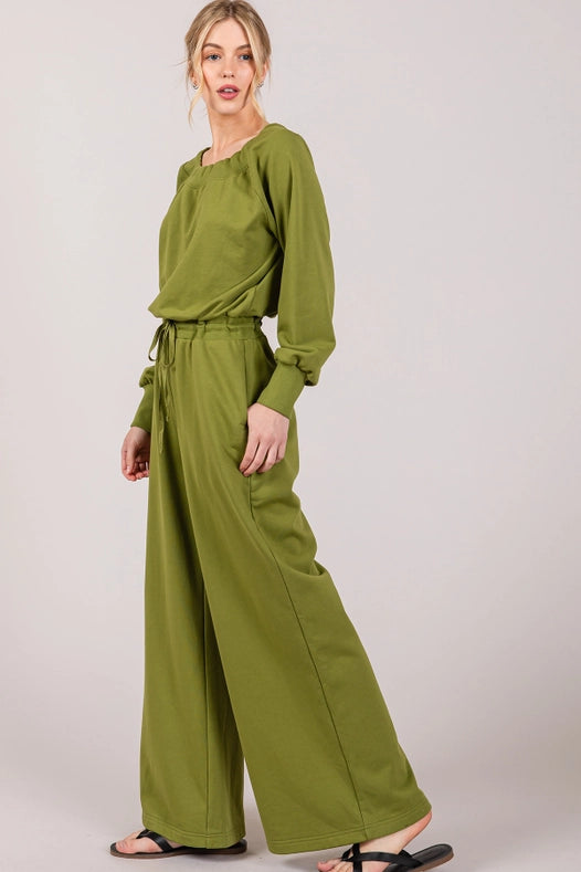 Off-The-Shoulder Slouchy Wide Leg Jumpsuit Apple Green-Jumpsuit-Lara Daisy-S-Urbanheer