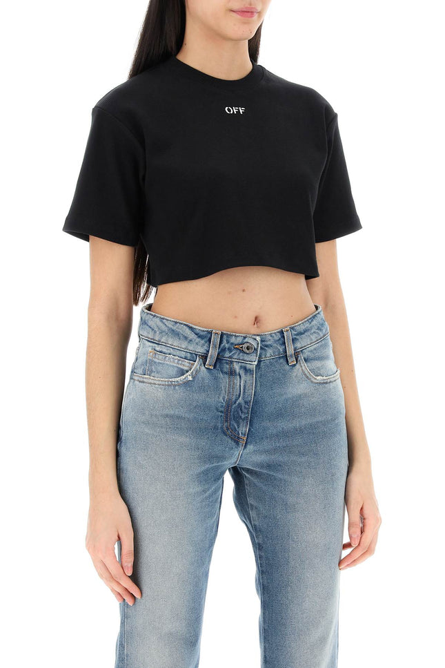 Off-white cropped t-shirt with off embroidery-women > clothing > topwear-Off-White-Urbanheer