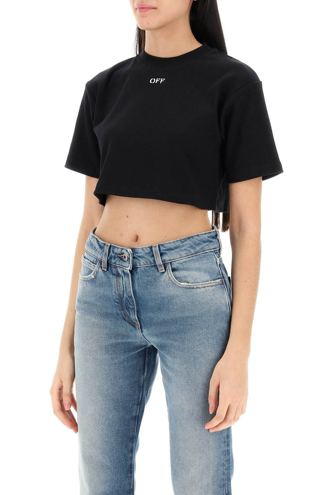 Off-white cropped t-shirt with off embroidery-women > clothing > topwear-Off-White-Urbanheer