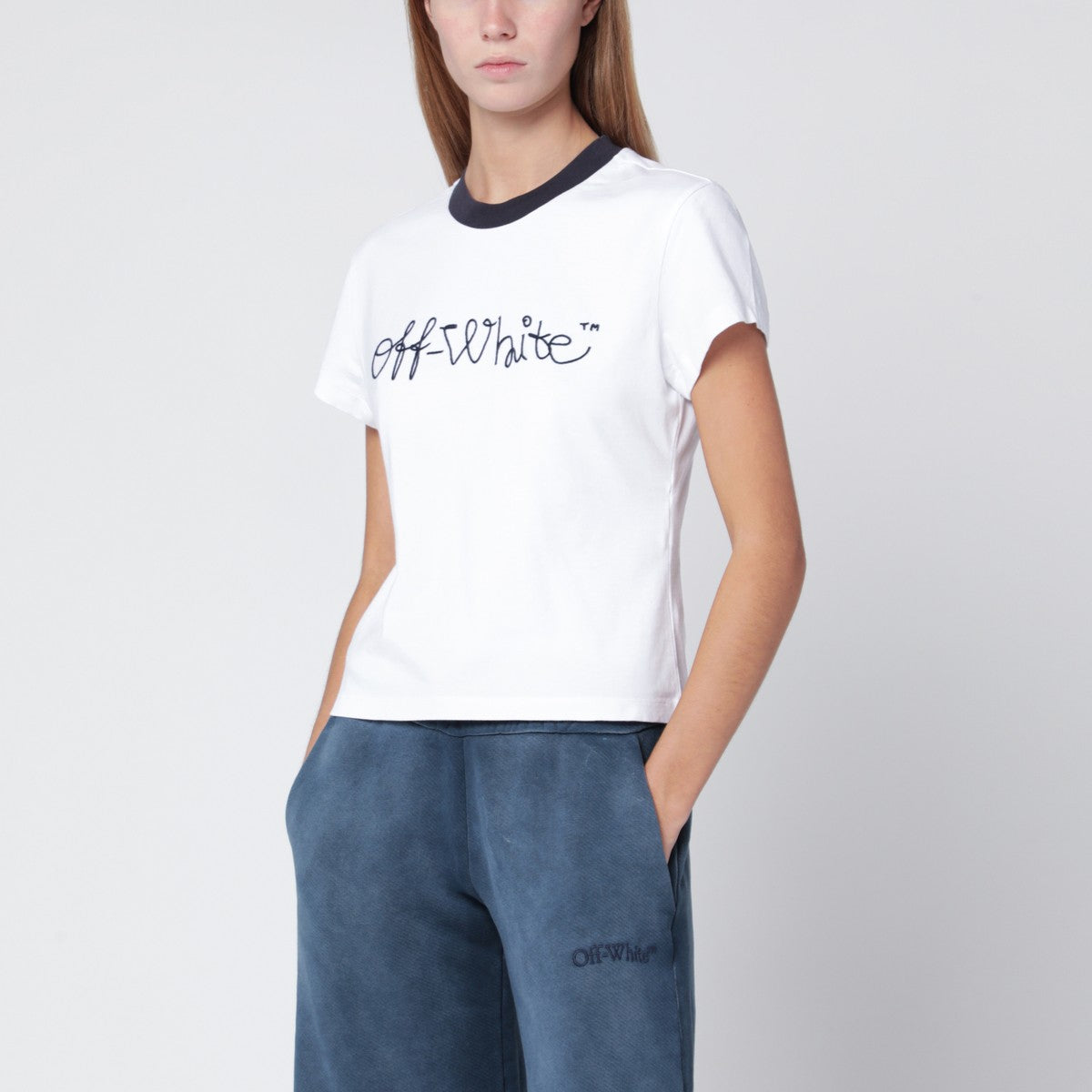 Off White Off-White™ White T-shirt with blue embroidered logo