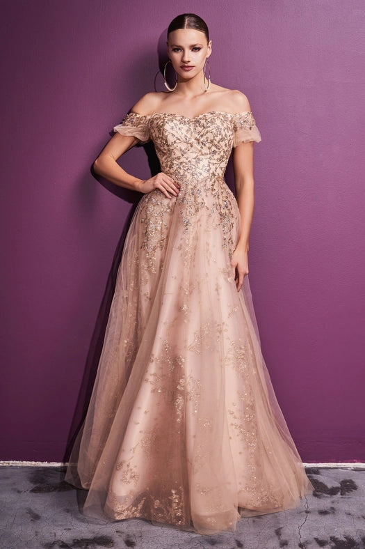 Off the Shoulder Ball Gown-Dress-Ladivine by Cinderella Divine-6-Gold-Urbanheer