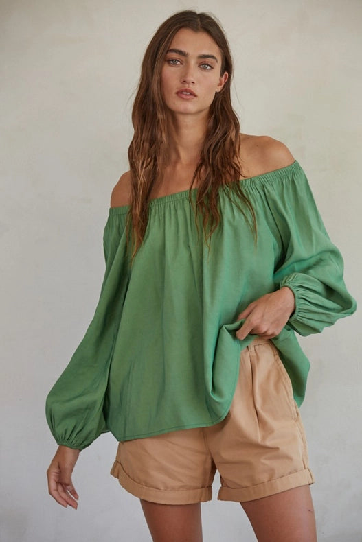 Off the Shoulder Long Sleeve Top Moss-TOP-By Together-S-Moss-Urbanheer