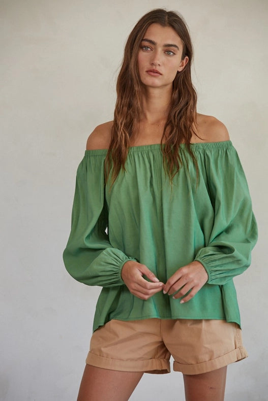 Off the Shoulder Long Sleeve Top Moss-TOP-By Together-S-Moss-Urbanheer