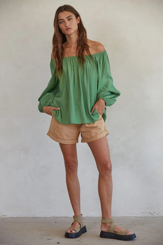 Off the Shoulder Long Sleeve Top Moss-TOP-By Together-S-Moss-Urbanheer