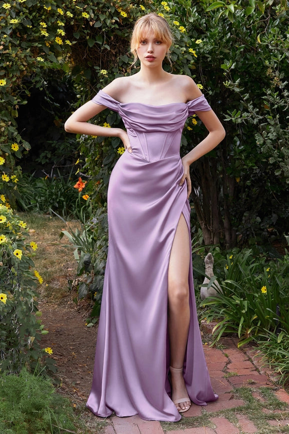 Off the Shoulder Satin Corset Gown-Dress-Ladivine by Cinderella Divine-18-Lavender-Urbanheer