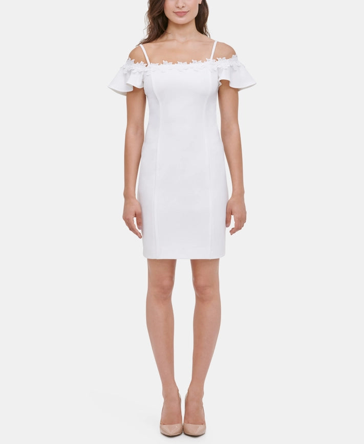 Off The Shoulder Sheath-Dress-Kensie Dresses-2-WHITE-Urbanheer