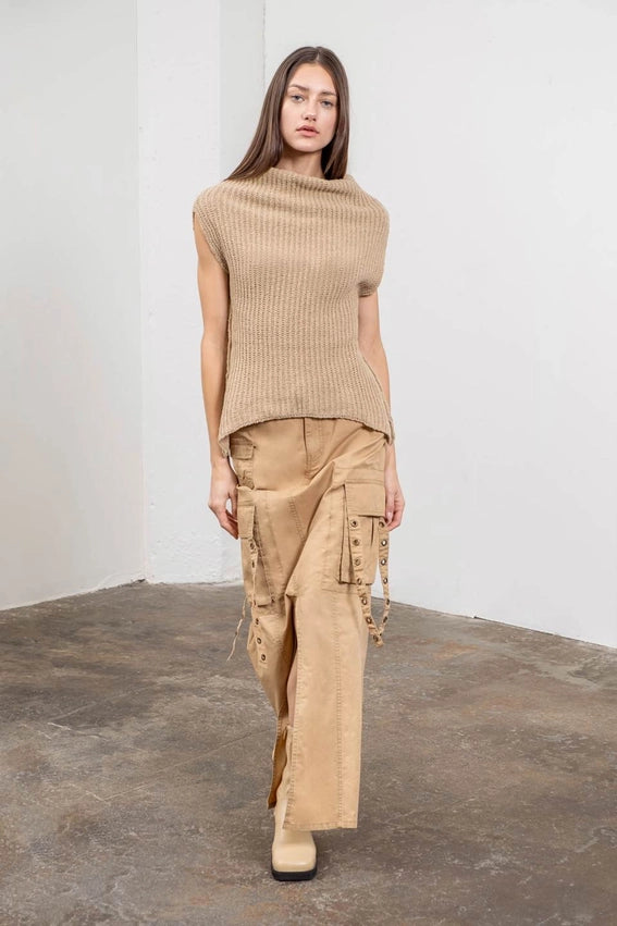 Off the Shoulders Short Sleeve Sweater Knit Top-Top-Moon River-XS-BEIGE-Urbanheer