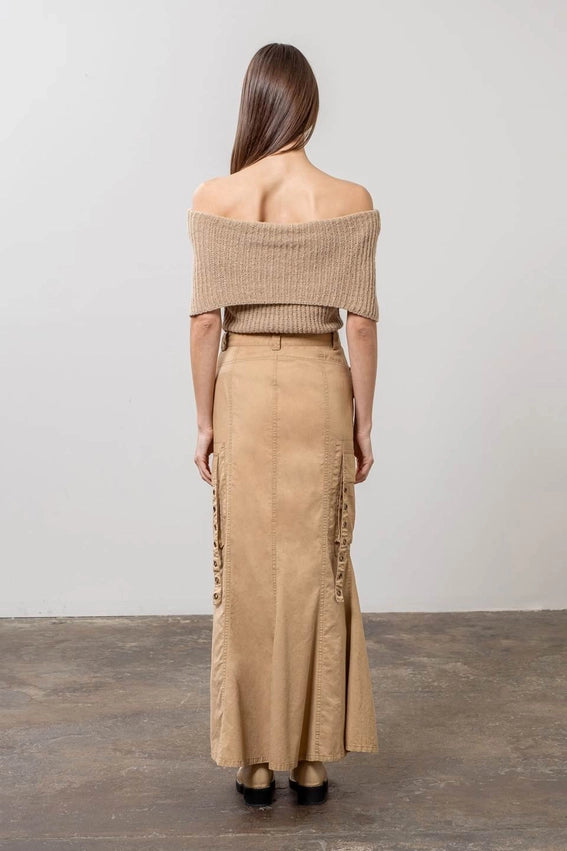 Off the Shoulders Short Sleeve Sweater Knit Top-Top-Moon River-XS-BEIGE-Urbanheer