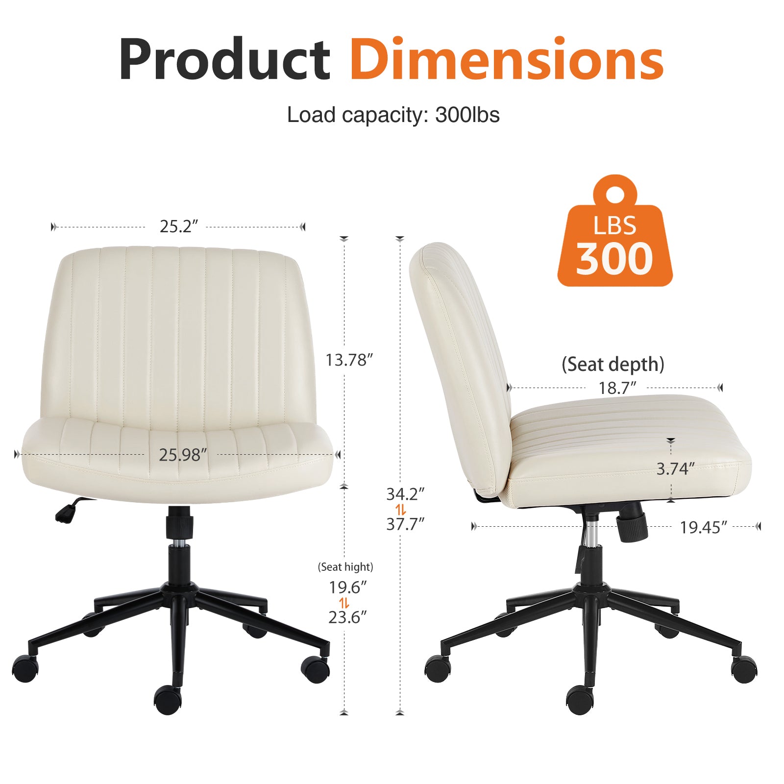 Office chair, backrest, armless office chair, adjustable swivel for comfortable home office, beige,-UH Decor-Default-Urbanheer