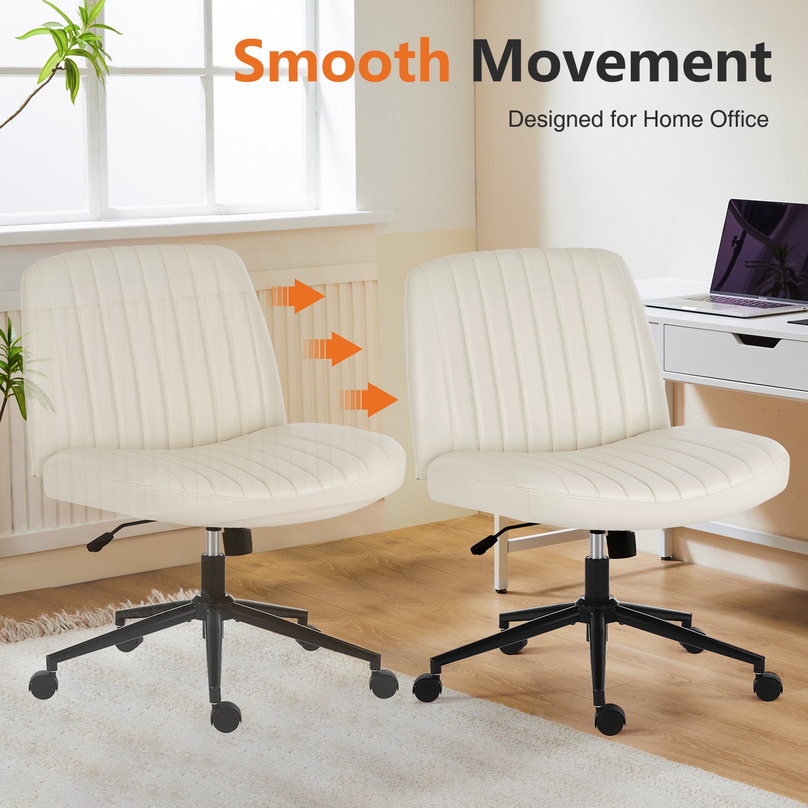 Office chair, backrest, armless office chair, adjustable swivel for comfortable home office, beige,-UH Decor-Default-Urbanheer