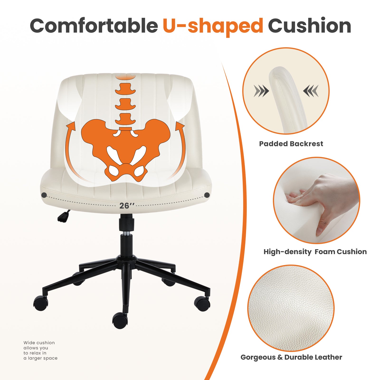 Office chair, backrest, armless office chair, adjustable swivel for comfortable home office, beige,-UH Decor-Default-Urbanheer