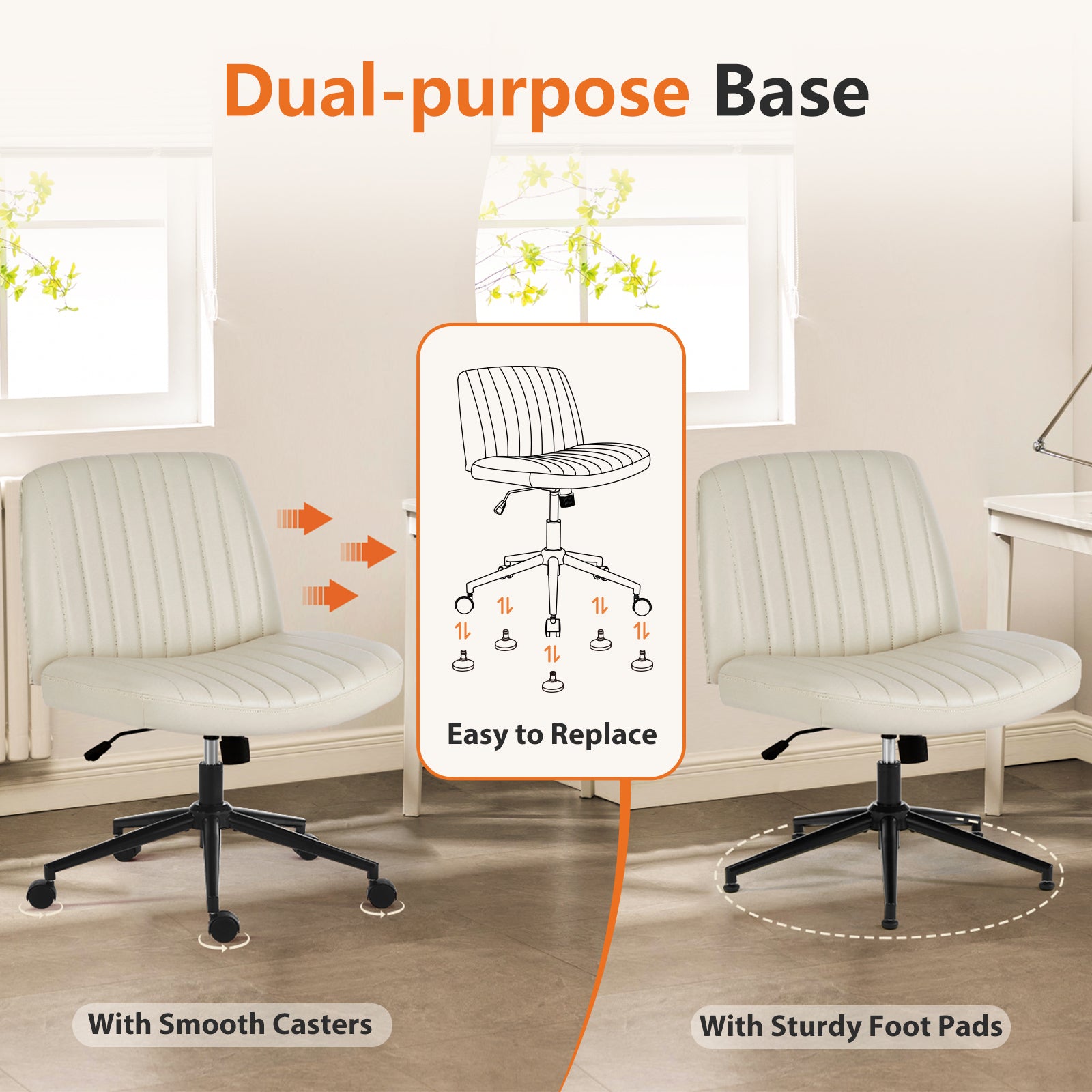 Office chair, backrest, armless office chair, adjustable swivel for comfortable home office, beige,-UH Decor-Default-Urbanheer